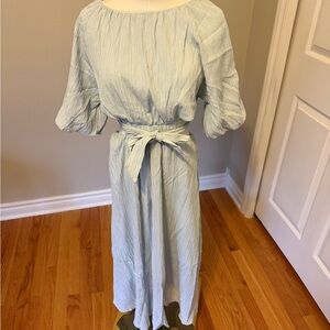 Chic Light Open Back Blue Midi Dress NWT